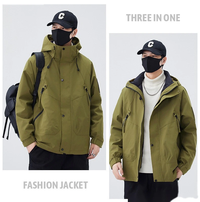 Customized jacket down three-in-one men's windproof waterproof fleece liner coat mountaineering suit detail
