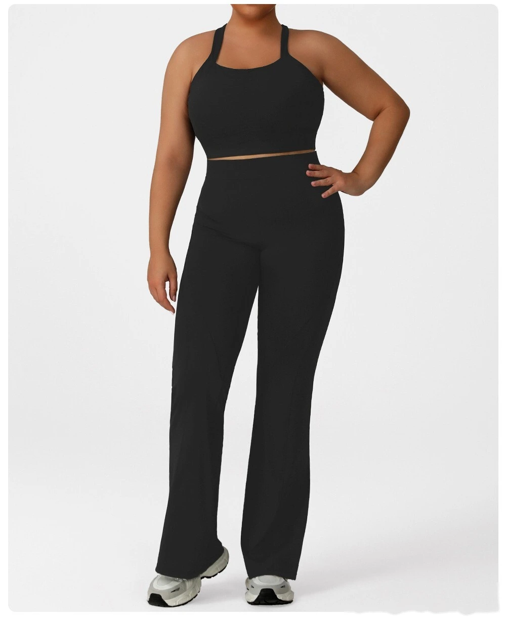 Customized plus-size yoga pants with high waist and hips, slim fit and meat cover, running and fitness bell bottoms. detail