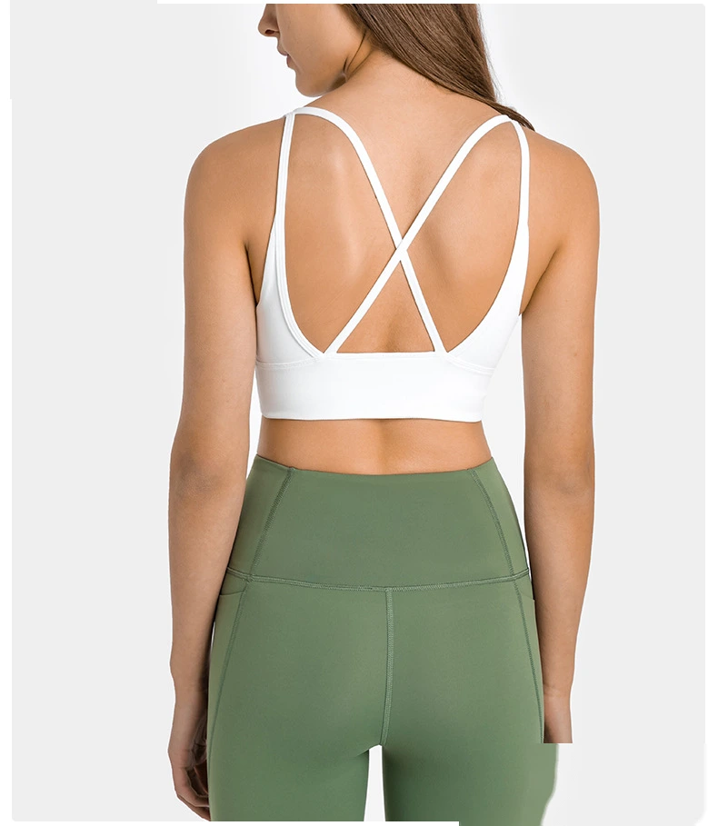 Womens sports bras V neck criss cross strappy gym workout bra detail