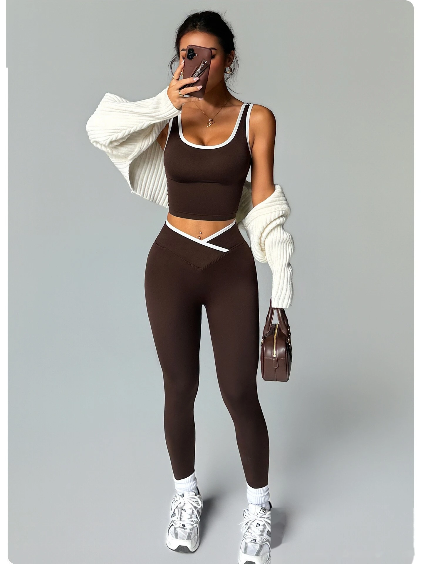 Custom Tight Yoga Fitness Set - Color Block Cross High-Waisted Leggings & Sports Bra detail