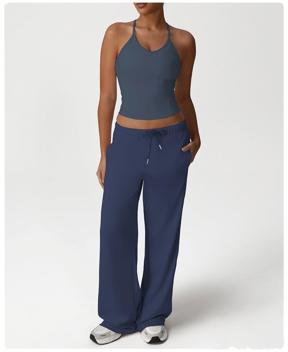 Custom leisure sweatpants loose pocket straight wide-leg pants dance training yoga pants running fitness pants detail