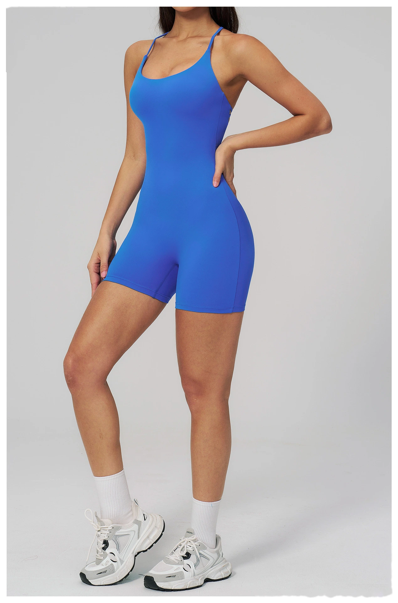 Backless Ruched Flared Leg Yoga Jumpsuit, Custom Butt Lifting Slim Fitness Dance One Piece Sports Wear detail