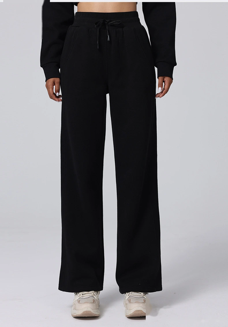 Custom autumn and winter high waist yoga pants casual straight wide-leg pants running plus velvet sports pants women detail