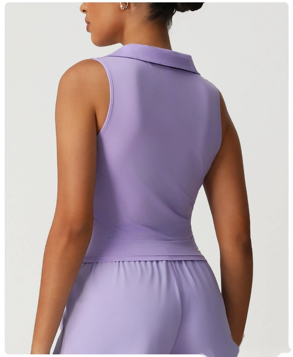 Customized tight-fitting sports quick-drying vest women's running tennis fitness clothes top POLO lapel sweatshirt detail
