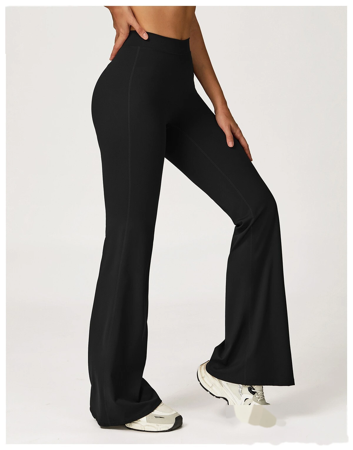 Customized European and American sports pants, high waist, tight body, wide legs and slim trumpet fitness pants. detail