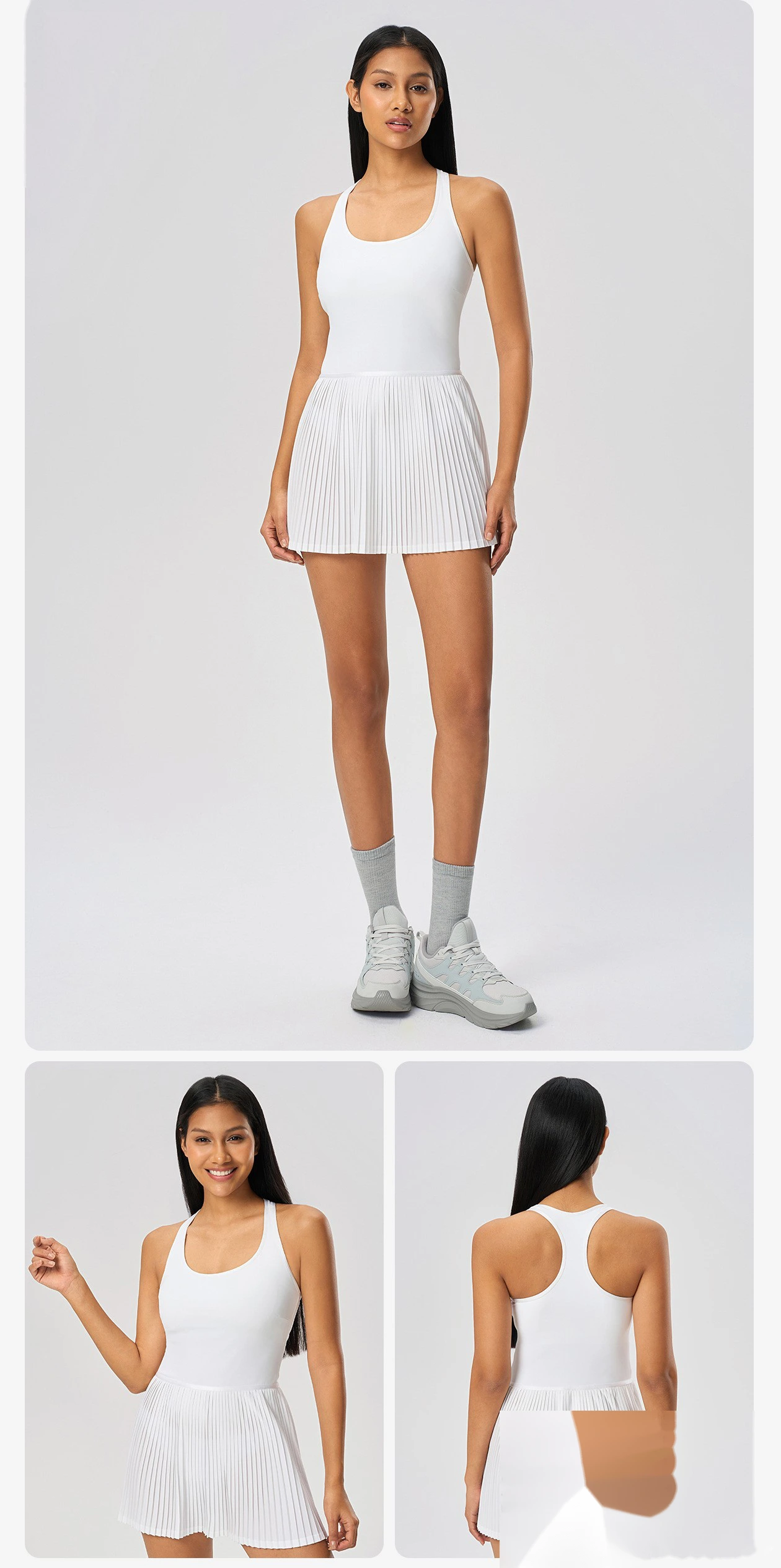 Custom-made beautiful back sports dress with chest pad yoga vest skirt cool breathable tennis pleated skirt - allni detail