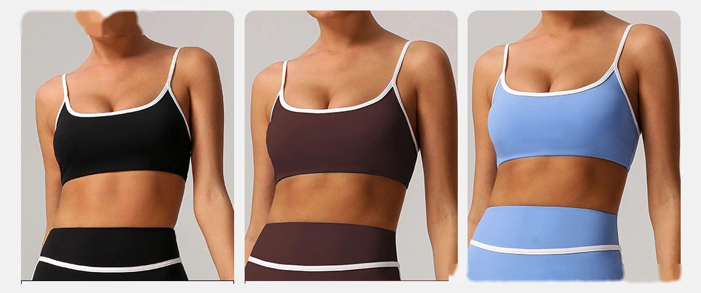 Custom contrast ribbon sports bra padded yoga bra outdoor running fitness detail