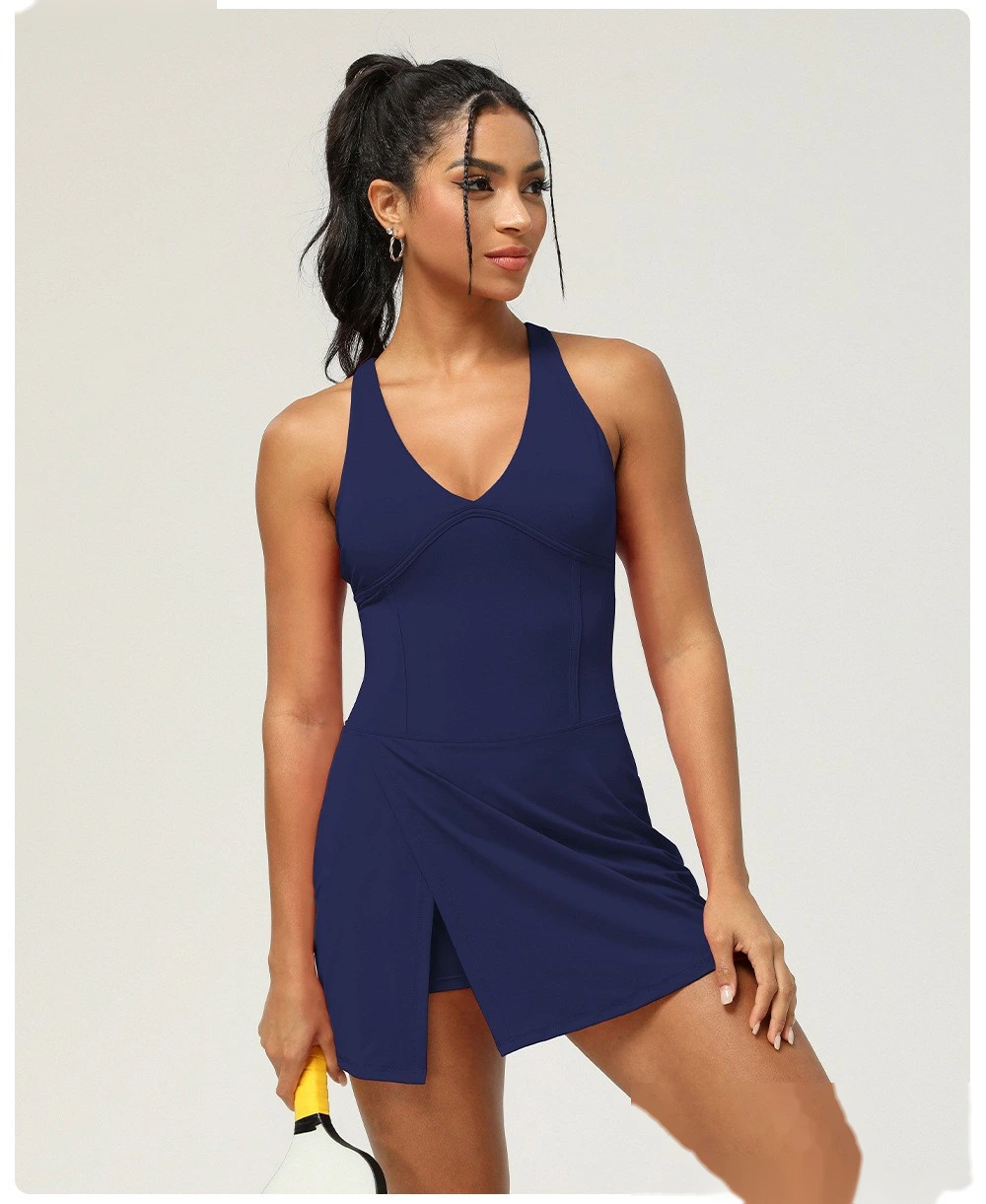 Customized sexy slit sports dress waist leggings skirt outdoor running fitness tennis apron pad detail