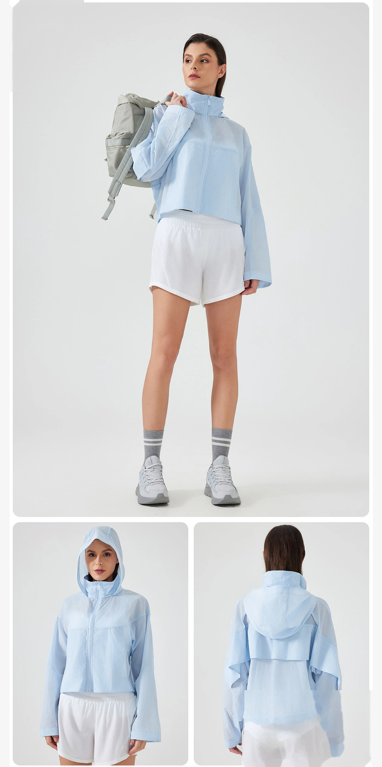Customized summer ice hooded sunscreen clothing waterproof quick-drying breathable UV skin coat for women. detail