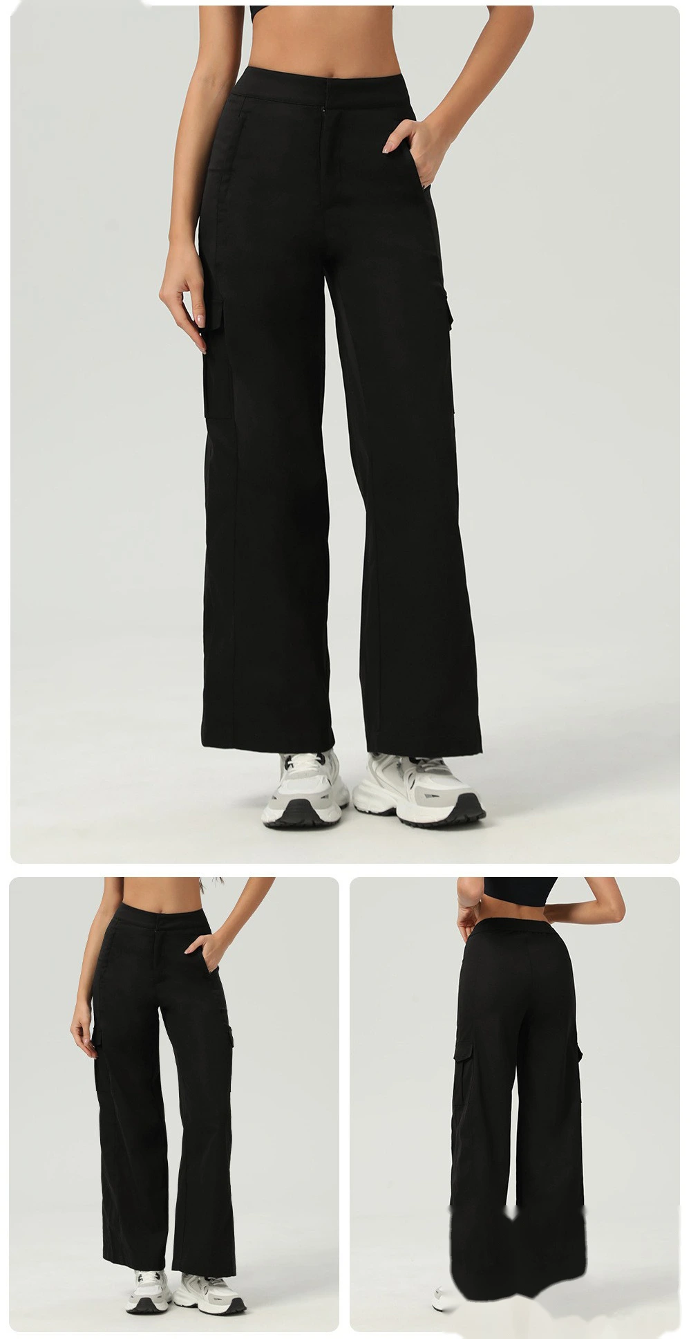 American loose sports pants pocket straight casual pants wearing wild sports dance overalls female detail