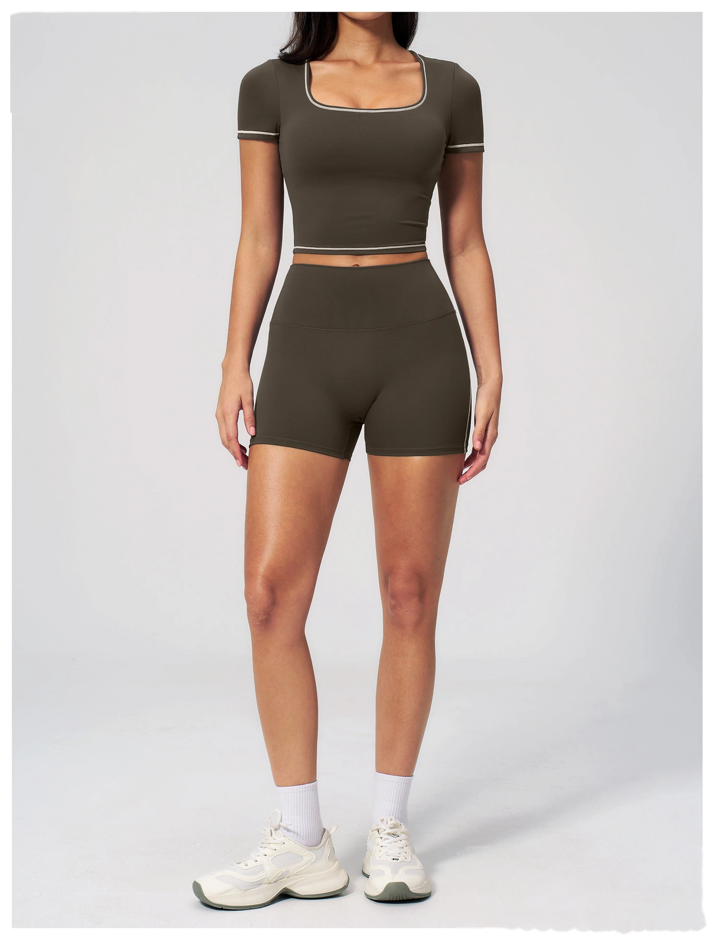 Women's Yoga Short Sleeve Top, Skinny Crop Waist Color Block Outdoor Quick Dry Running Fitness Sports Tee detail