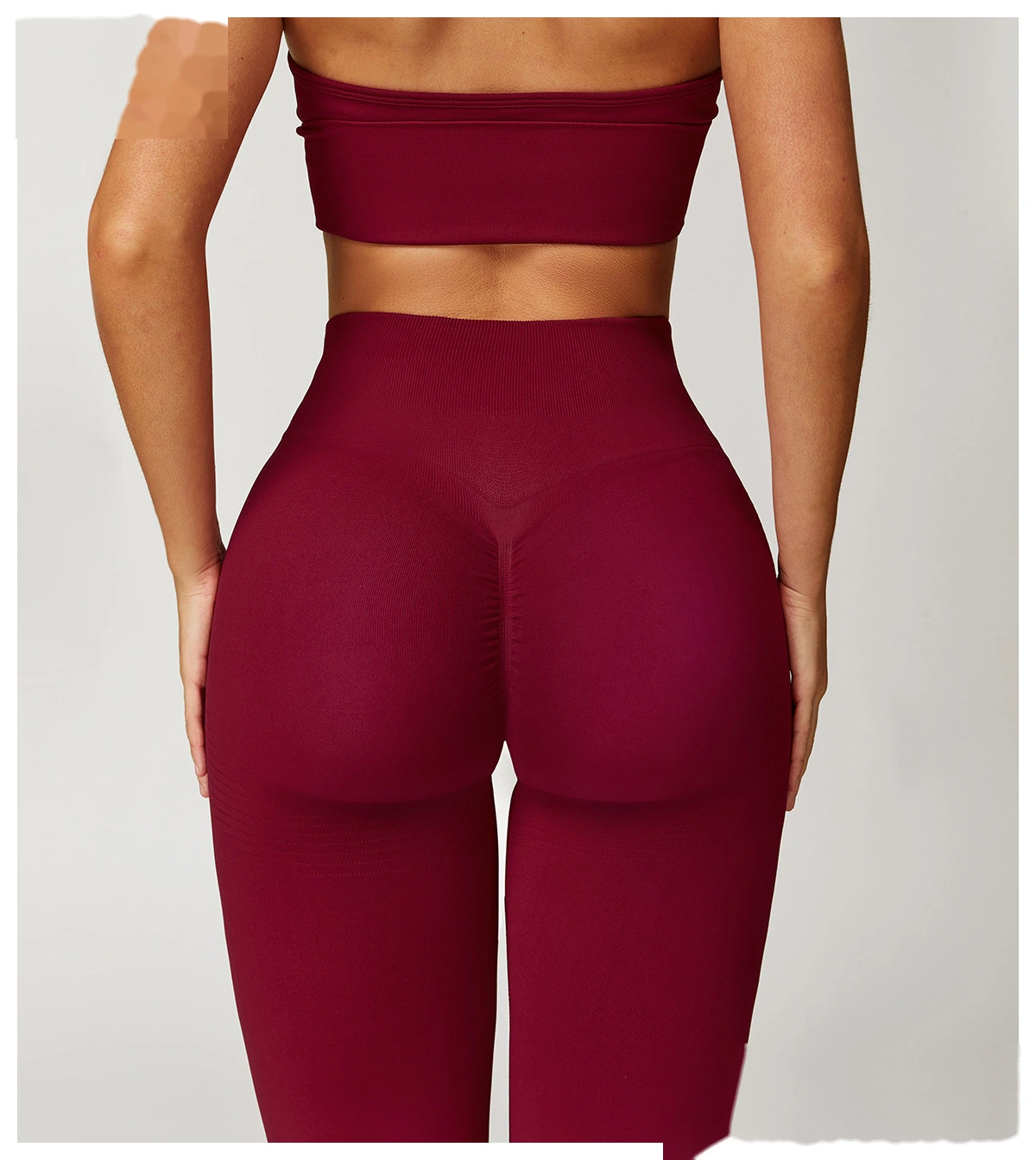Custom EU/US High-Waisted Yoga Pants - Seamless Butt-Lifting Ribbed Waist Tummy-Control Leggings for Running Gym detail