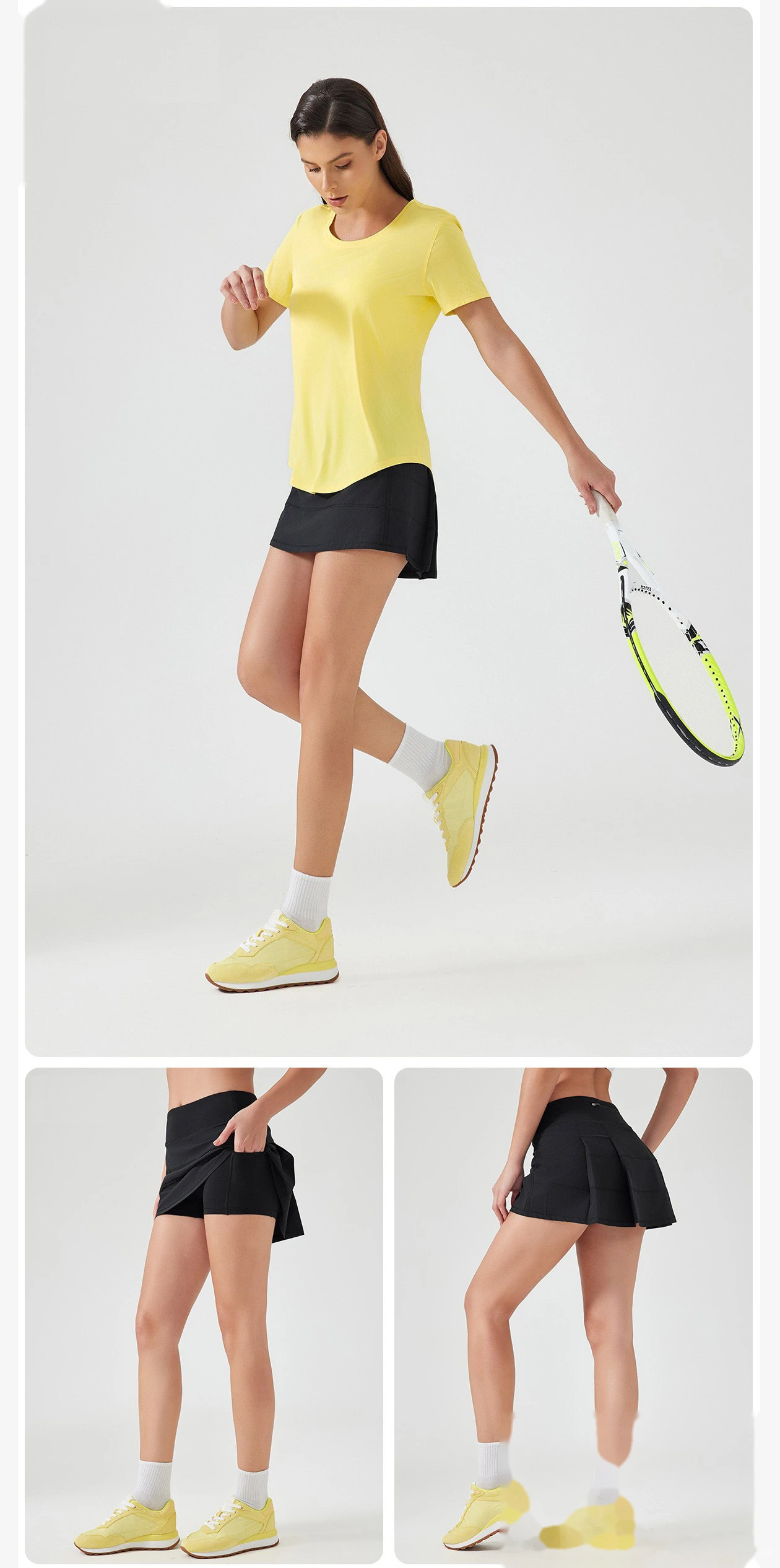 Custom sports skirt women's back waist pocket breathable tennis skirt fake two-piece yoga fitness skirt detail