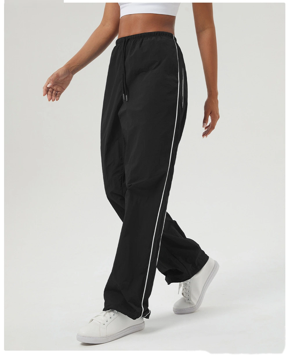 Custom contrast casual overalls drawstring pocket sports pants loose straight pants fitness pants detail