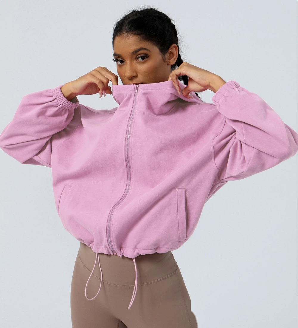 Custom loose casual sports full zip hoodies outdoor running drawstring hem jacket Factory Fast Delivery detail