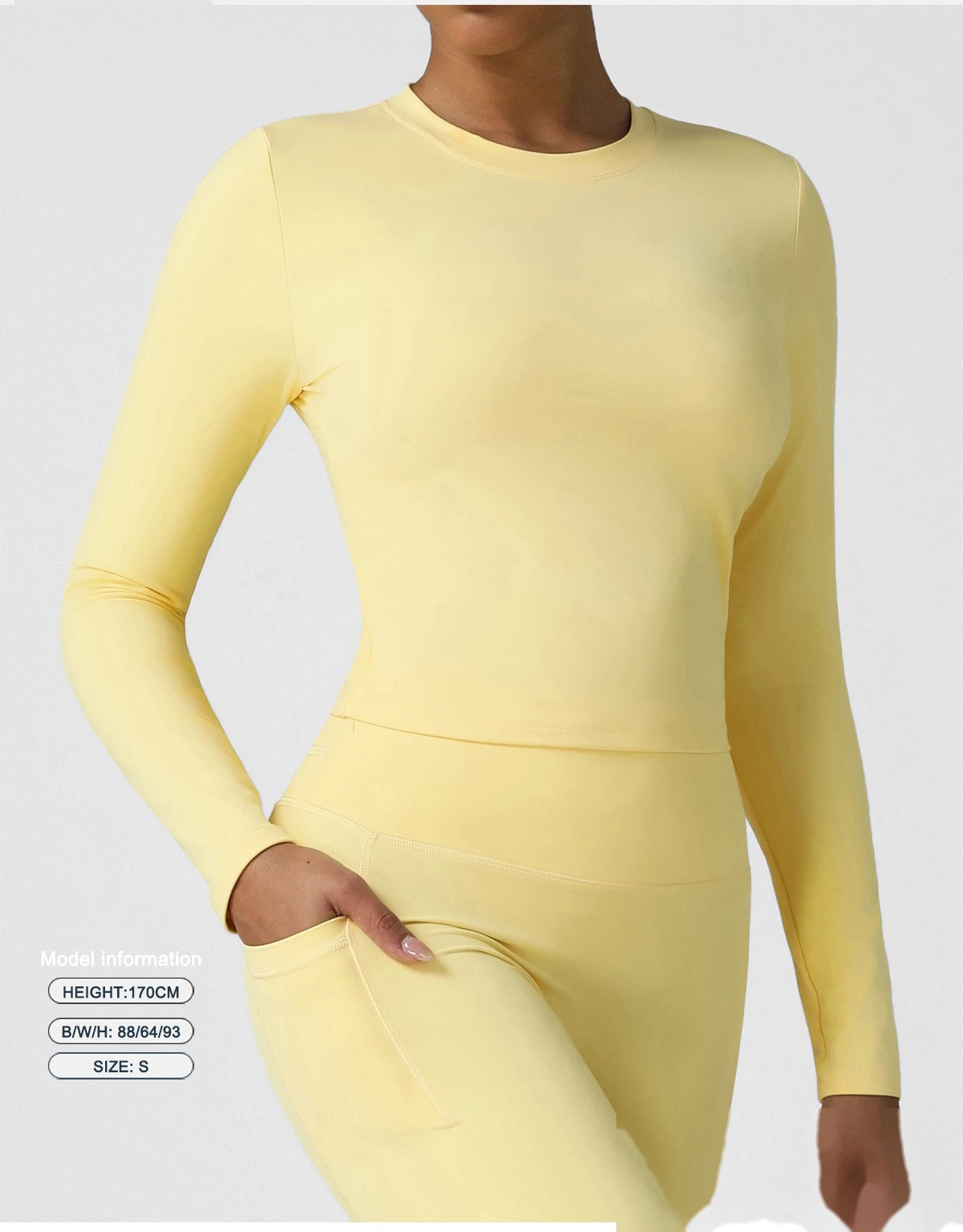 Customized autumn tight high elastic round neck long sleeve T-shirt running outdoor sports yoga top woman detail