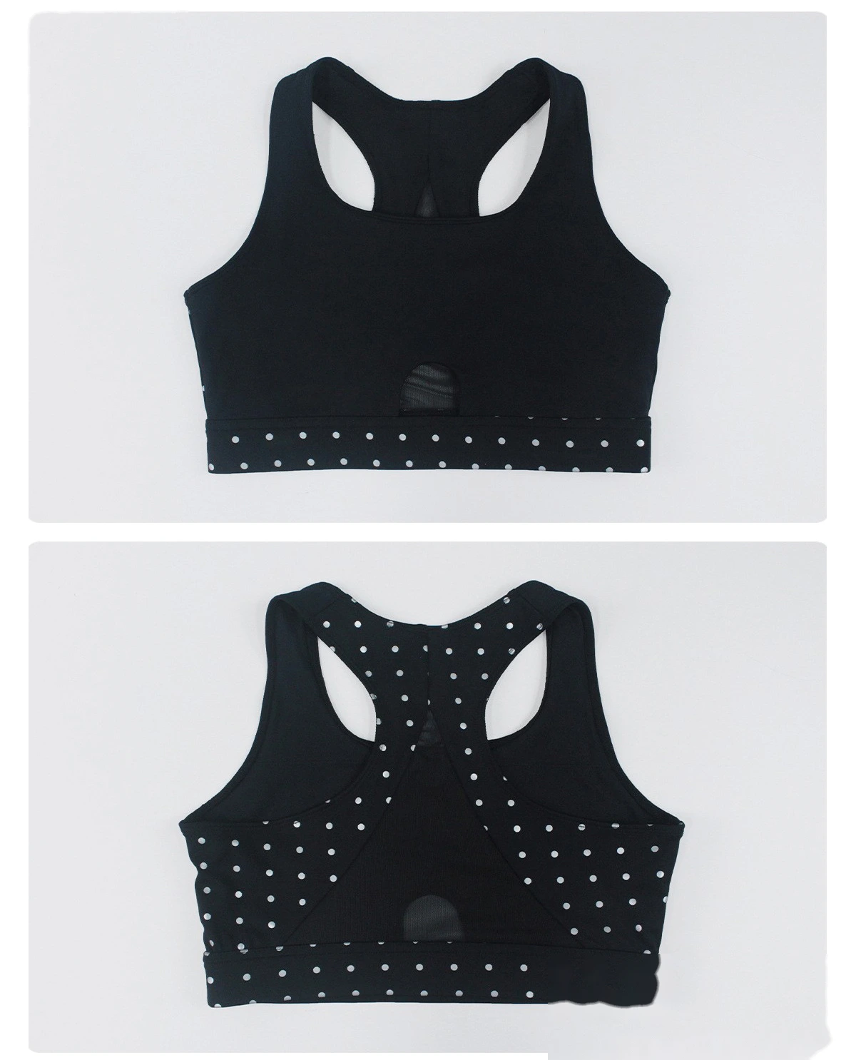 Bulk Custom Polka Dot Activewear Set - Open Back Bra & High-Waisted Tummy Control Yoga Pants detail