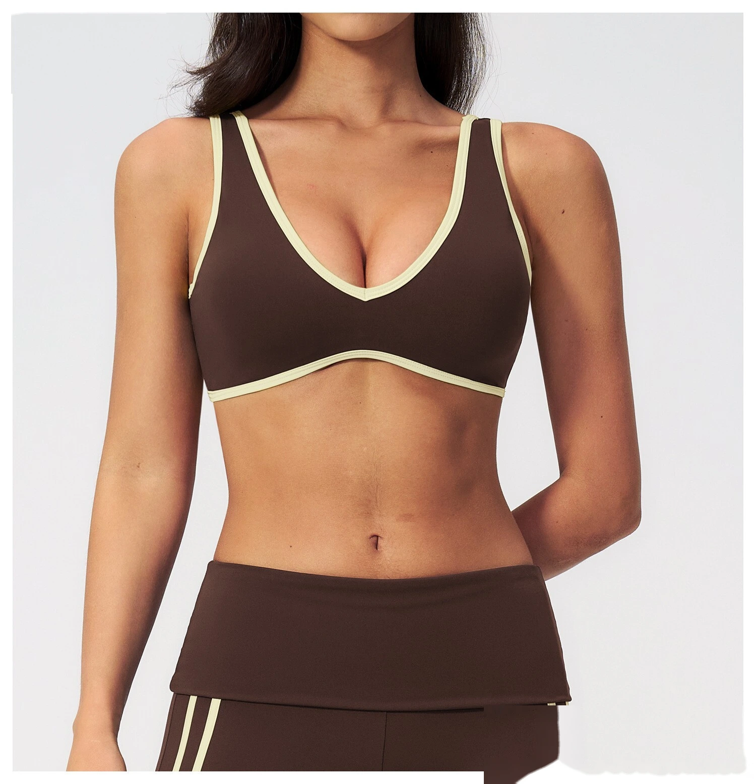 Women Color Block Open Back Sports Bra, Quick Dry Breathable Outdoor Workout Yoga Athletic Bra detail
