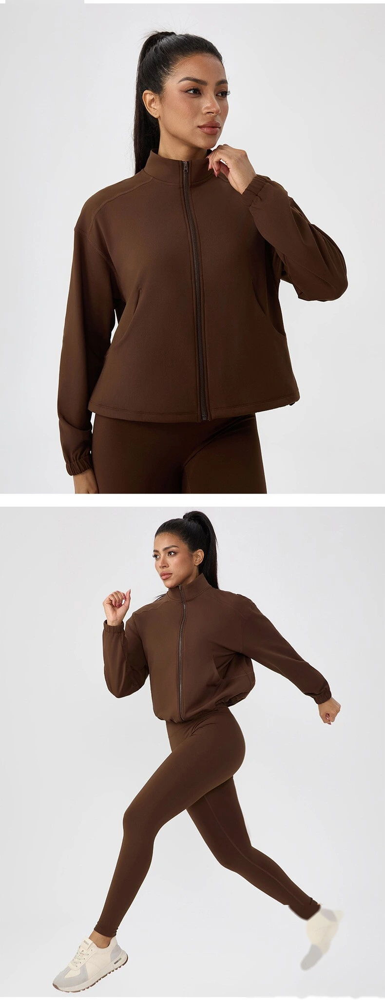Custom Women's Winter Fleece Yoga Jacket | Stand Collar Zipper, Warm, for Outdoor Running & Fitness detail