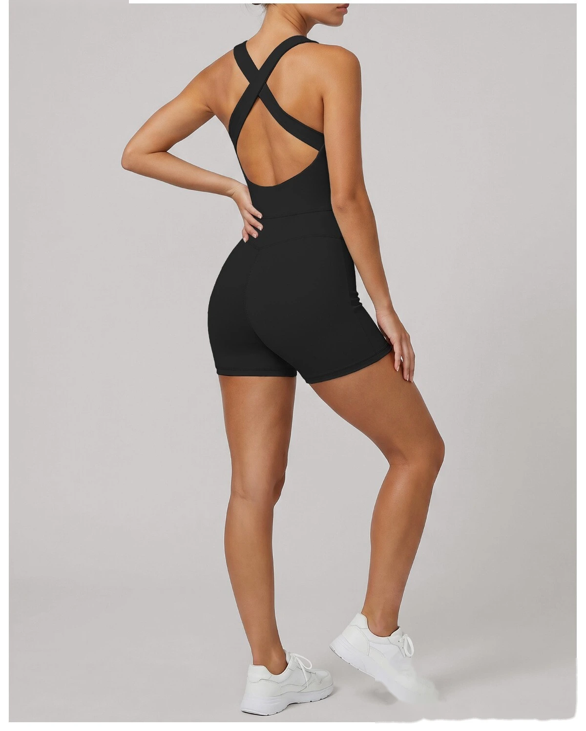 Custom European American Cross Back Shaping Jumpsuit, Sleeveless Waist & Hip Lifting Summer Yoga Bodysuit detail