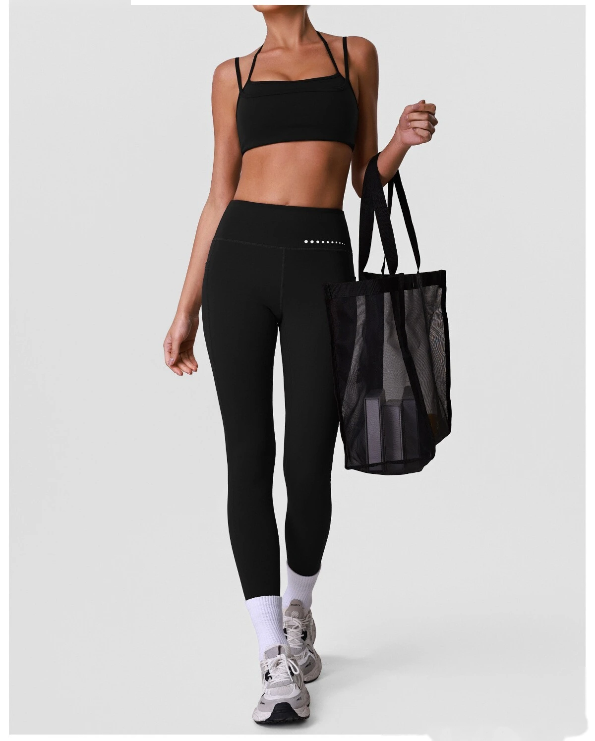Custom Women’s Sexy Back Yoga Bra & High Stretch Tight Leggings Set Gym Activewear Suit detail