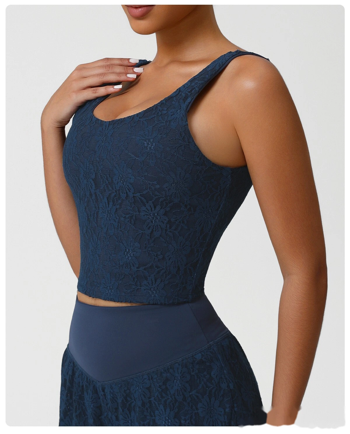 Custom-made nude sexy lace sleeveless sports shirt new dance training fitness camisole women detail