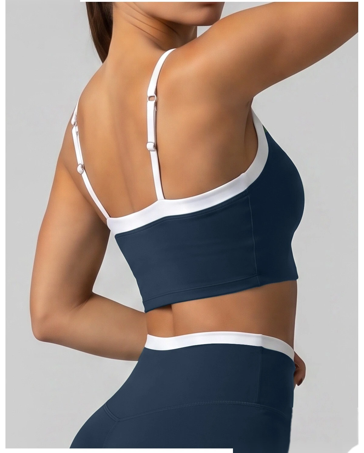 Women Contrast Color Activewear Set, Crisscross Back Tank Top + High Rise Stretch Leggings, Soft Naked-Feel Gym Outfit detail
