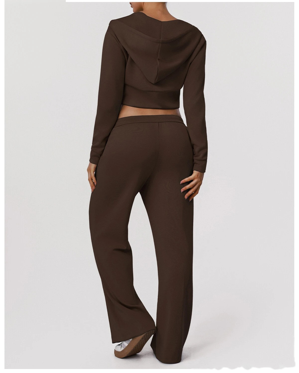 Women's Fall Winter Sports Tracksuit - Customizable Cropped Waist Hooded Jacket + Casual Outdoor Workout Set detail