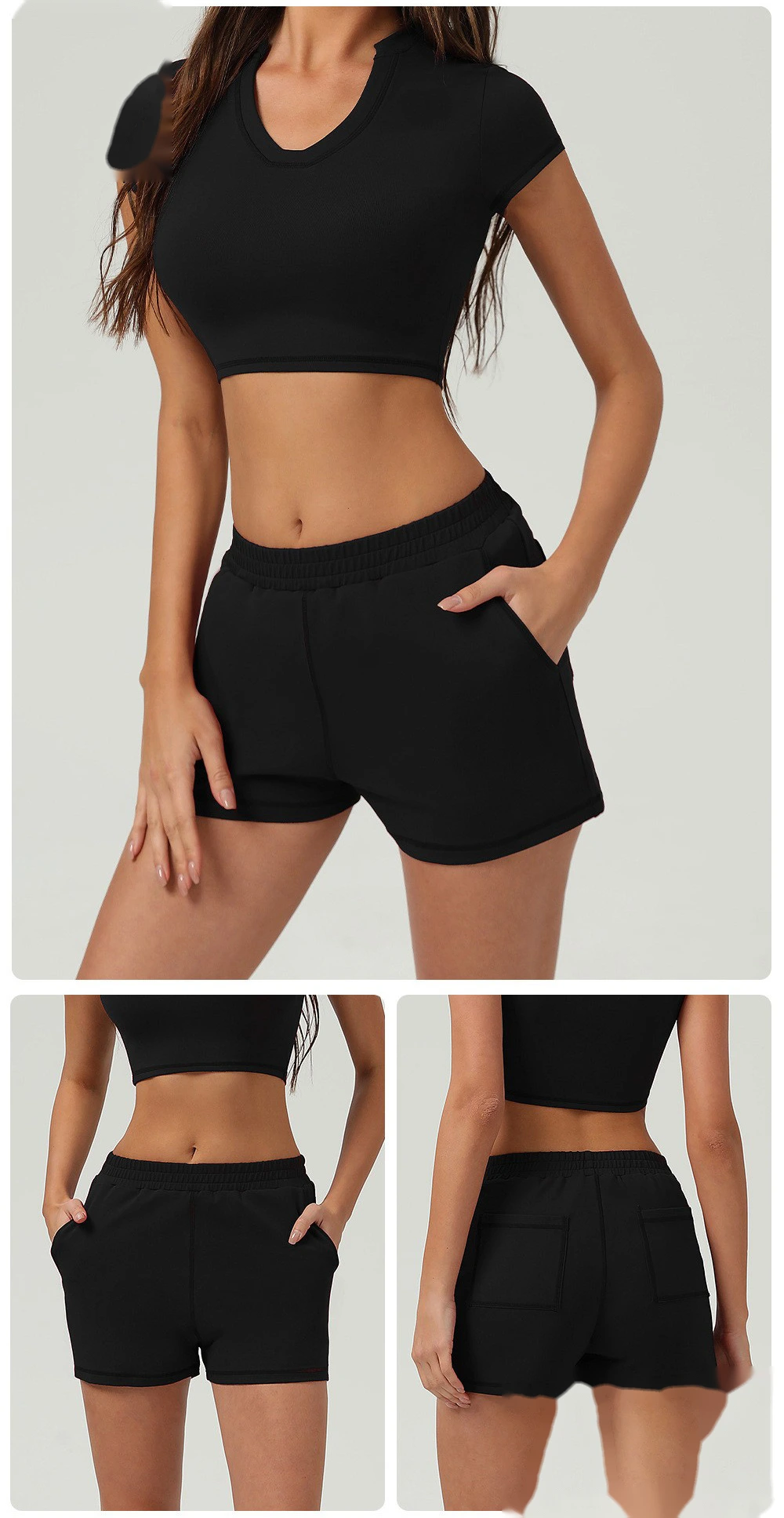 Sports and leisure high waist pocket tight shorts running sports peach hip outdoor fitness shorts female detail