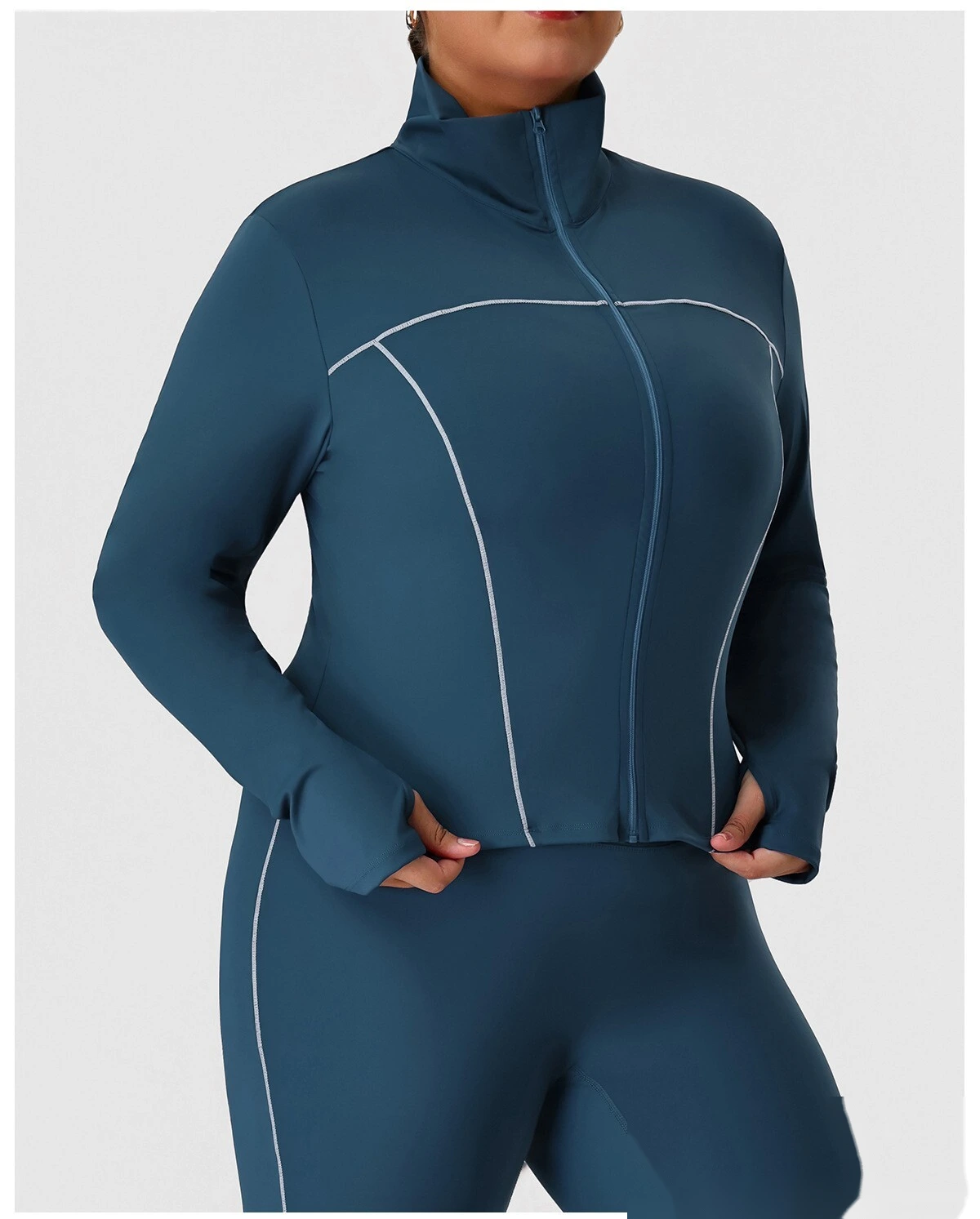 Custom Plus Size Slim Yoga Suit - Winter Outdoor Running Workout Jacket & Activewear Set detail