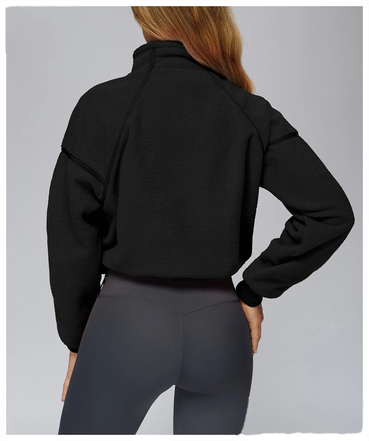 Customized autumn and winter stand-up collar windproof and warm polar fleece coat women's cashmere sports sweater detail