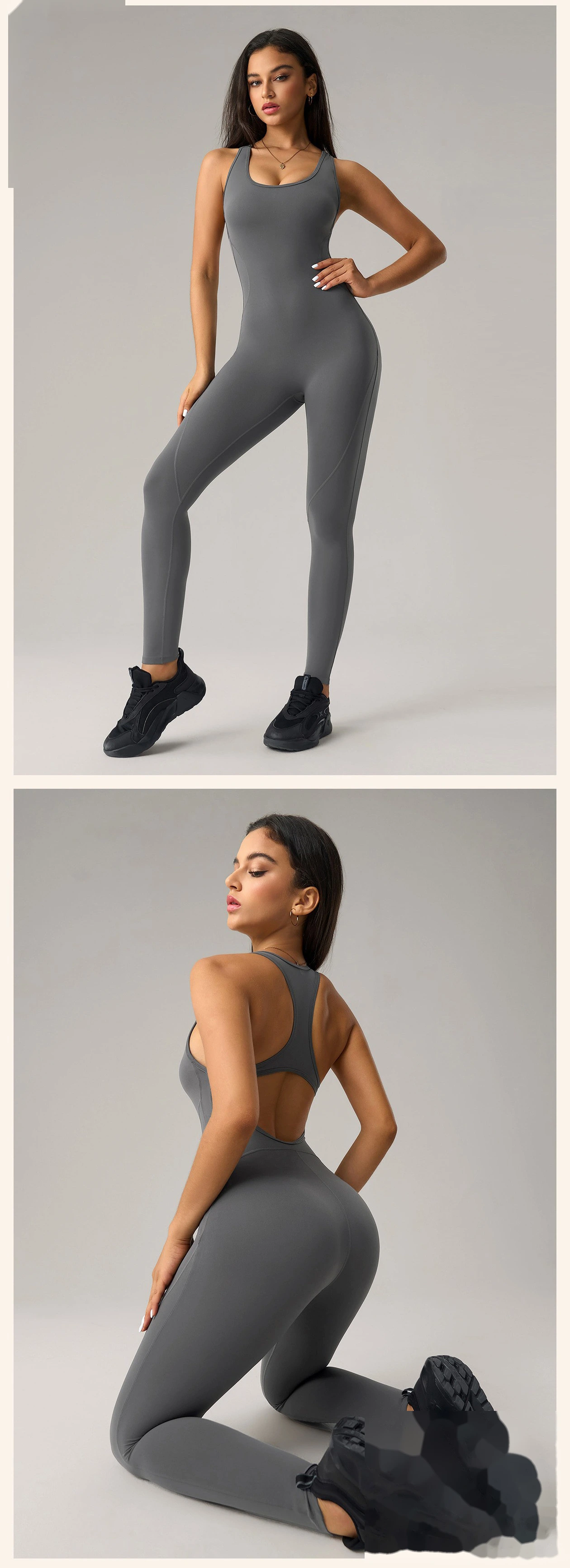 Women’s Custom Fake Two-Piece Camisole Yoga Jumpsuit Sexy Backless Butt Lifting Fitness Bodysuit detail