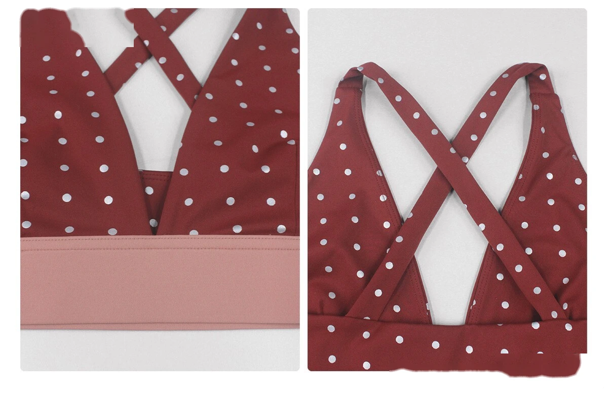 Bulk Custom Cross Beauty Back Yoga Bra - Color Block Polka Dot High-Stretch Sexy Gym Running Activewear detail