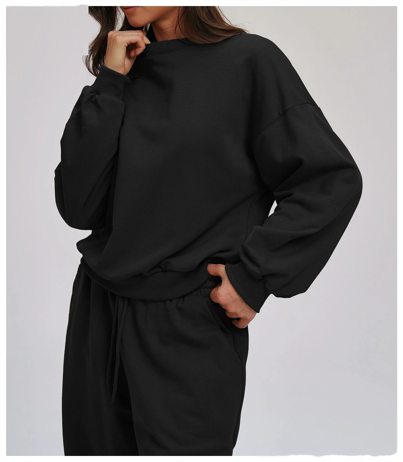 Bulk Custom Crew Neck Sweatshirts | Loose Fit Long Sleeve Casual Tops for Fall Winter Outdoor Running detail