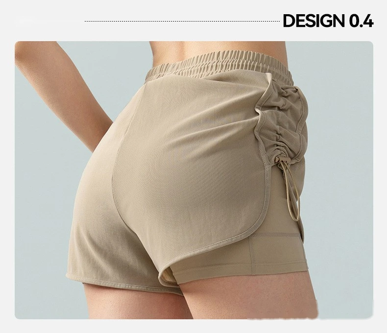 Custom women mesh fake 2 pcs drawstring sports shorts running 2 in 1 shorts Factory OEM Low MOQ detail