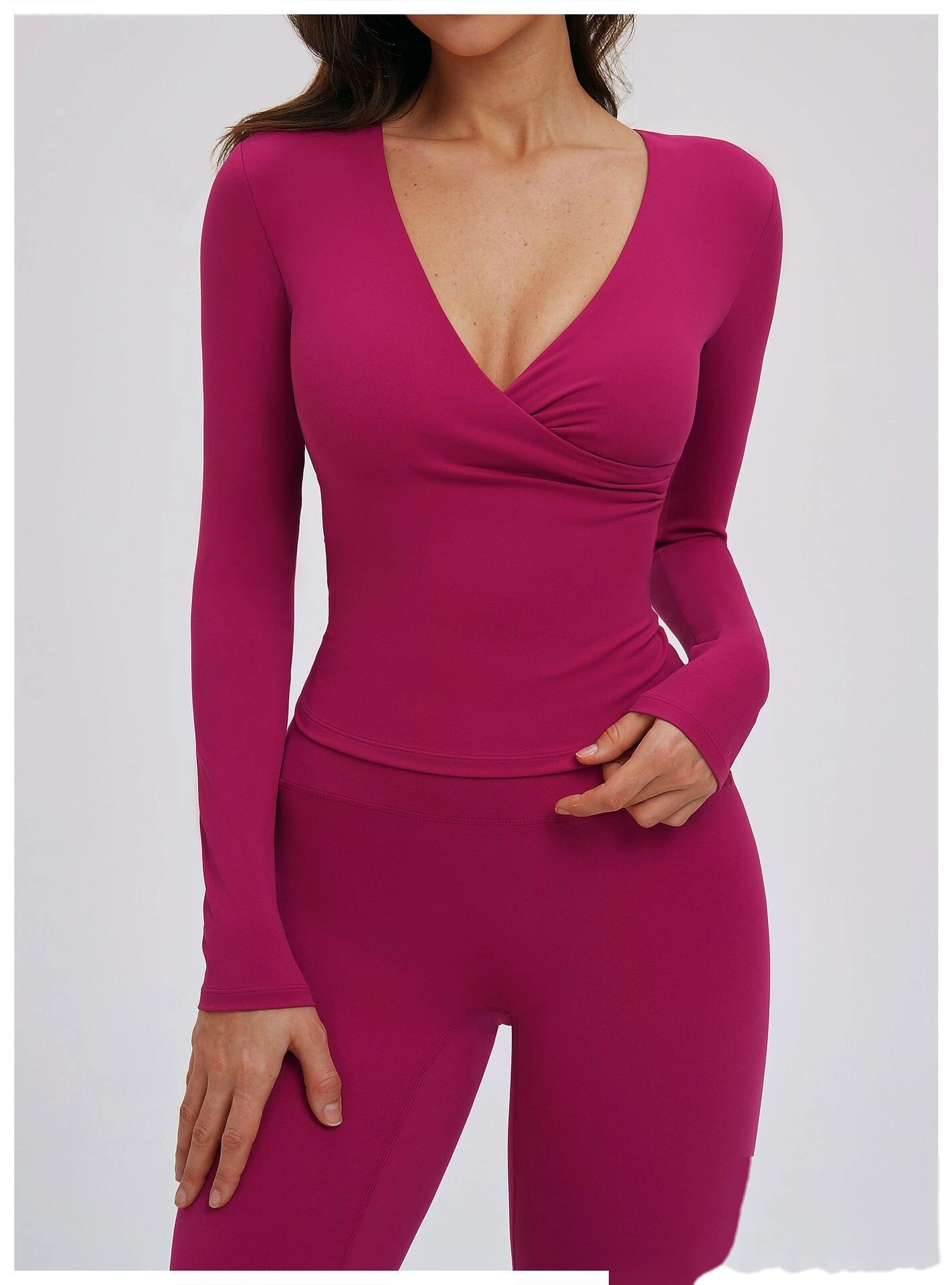 Custom Yoga Long Sleeve Top - Women's V-Neck Pilates Workout Shirt for Running & Fitness detail