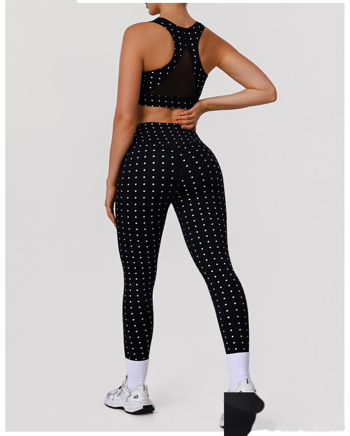 Bulk Custom Polka Dot Activewear Set - Open Back Bra & High-Waisted Tummy Control Yoga Pants detail