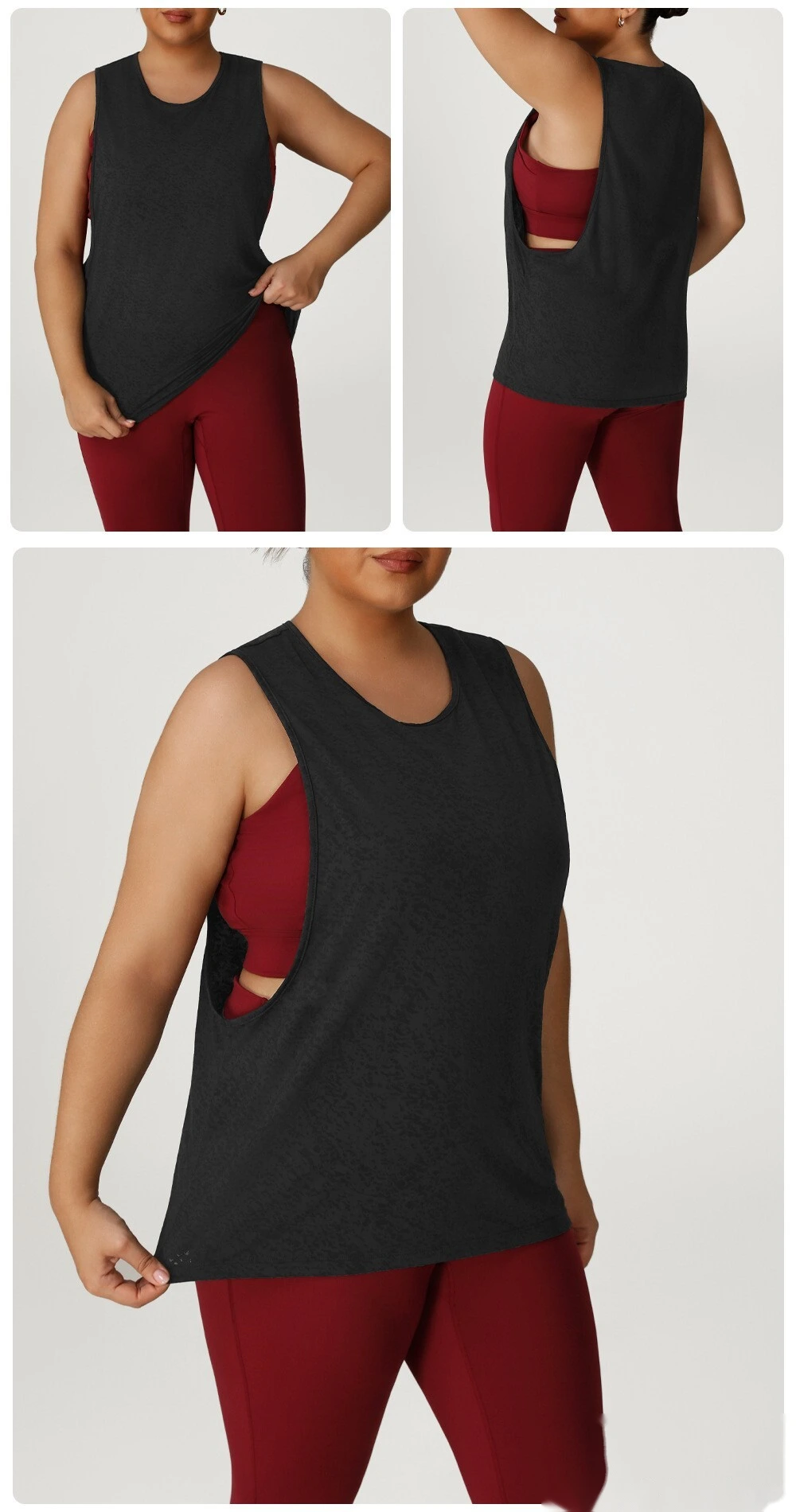 Plus size sleeveless leisure sports shirt round neck breathable yoga vest running training blouse detail