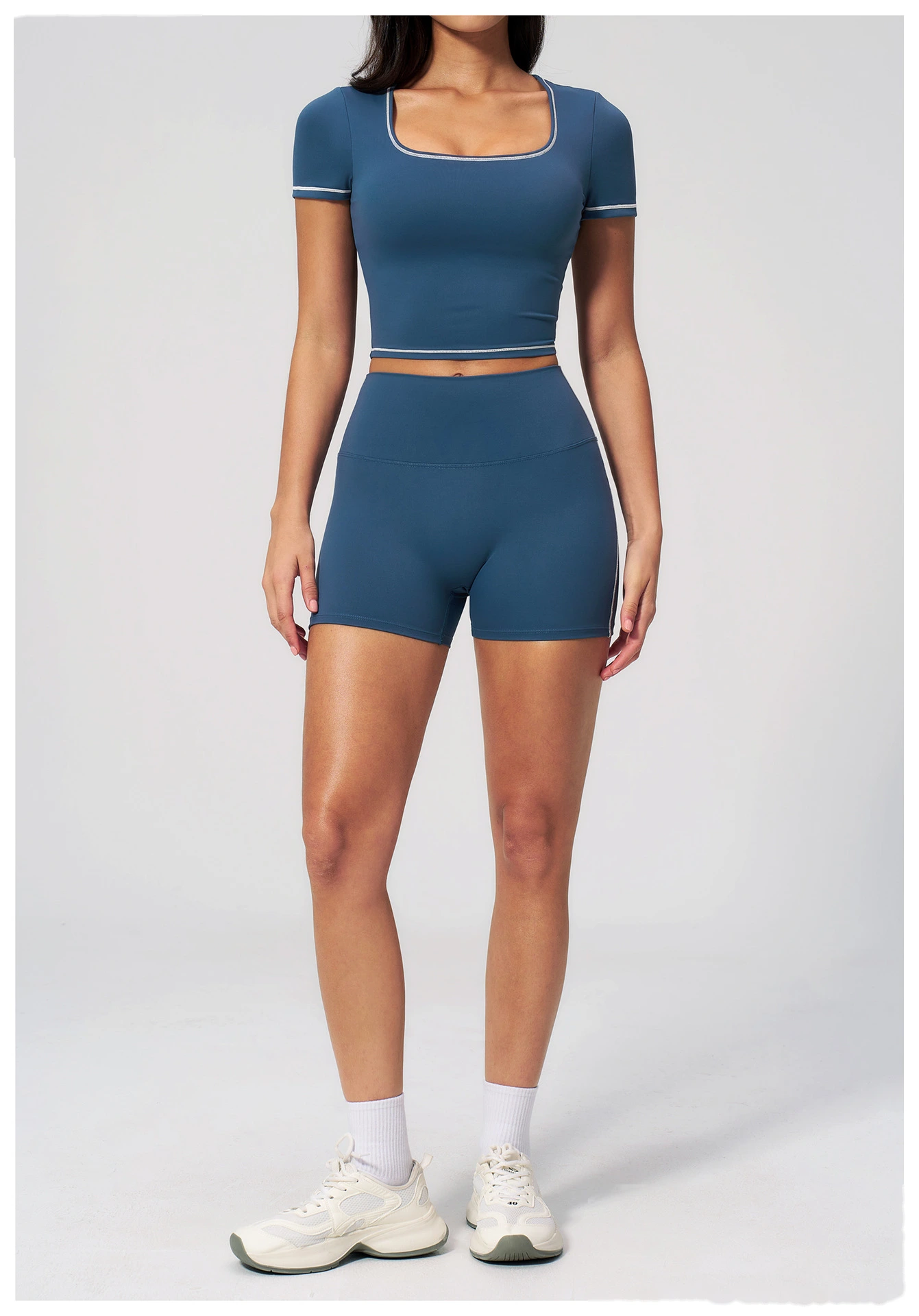 Women's Yoga Short Sleeve Top, Skinny Crop Waist Color Block Outdoor Quick Dry Running Fitness Sports Tee detail
