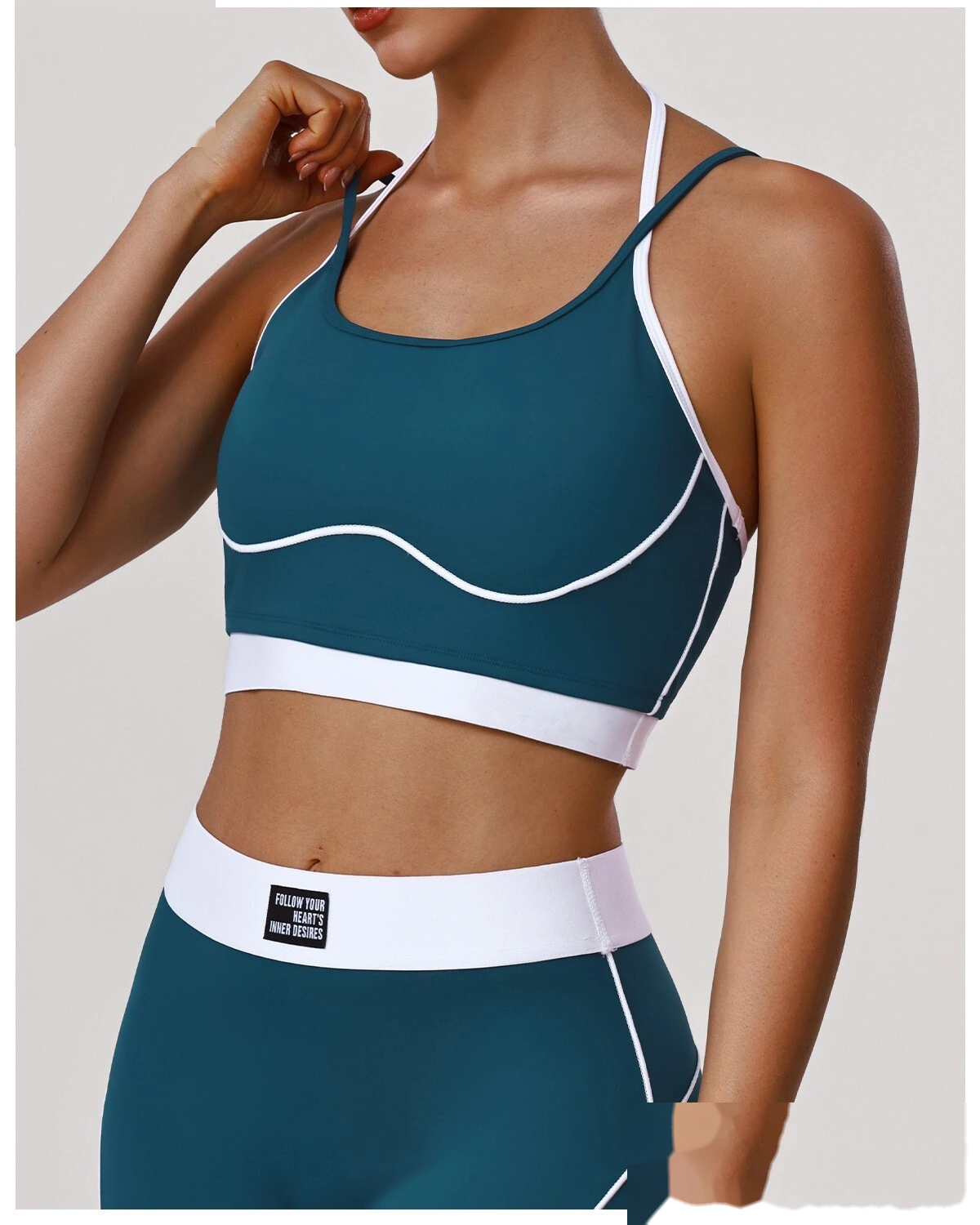 Bulk Custom Color Block Fitness Bra - Thin-Strap Shockproof Padded Yoga Tank for Gym Running Workouts detail