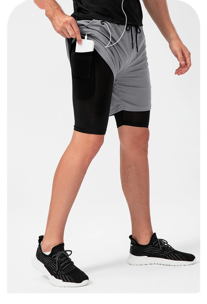 Men 2 in 1 shorts headphone hole quick dry running pants with inner detail