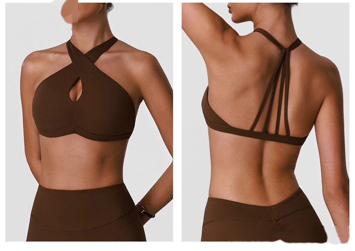 Women's Custom Halter Backless Sports Bra & High Waist Yoga Leggings Set Fitness Workout Tracksuit detail