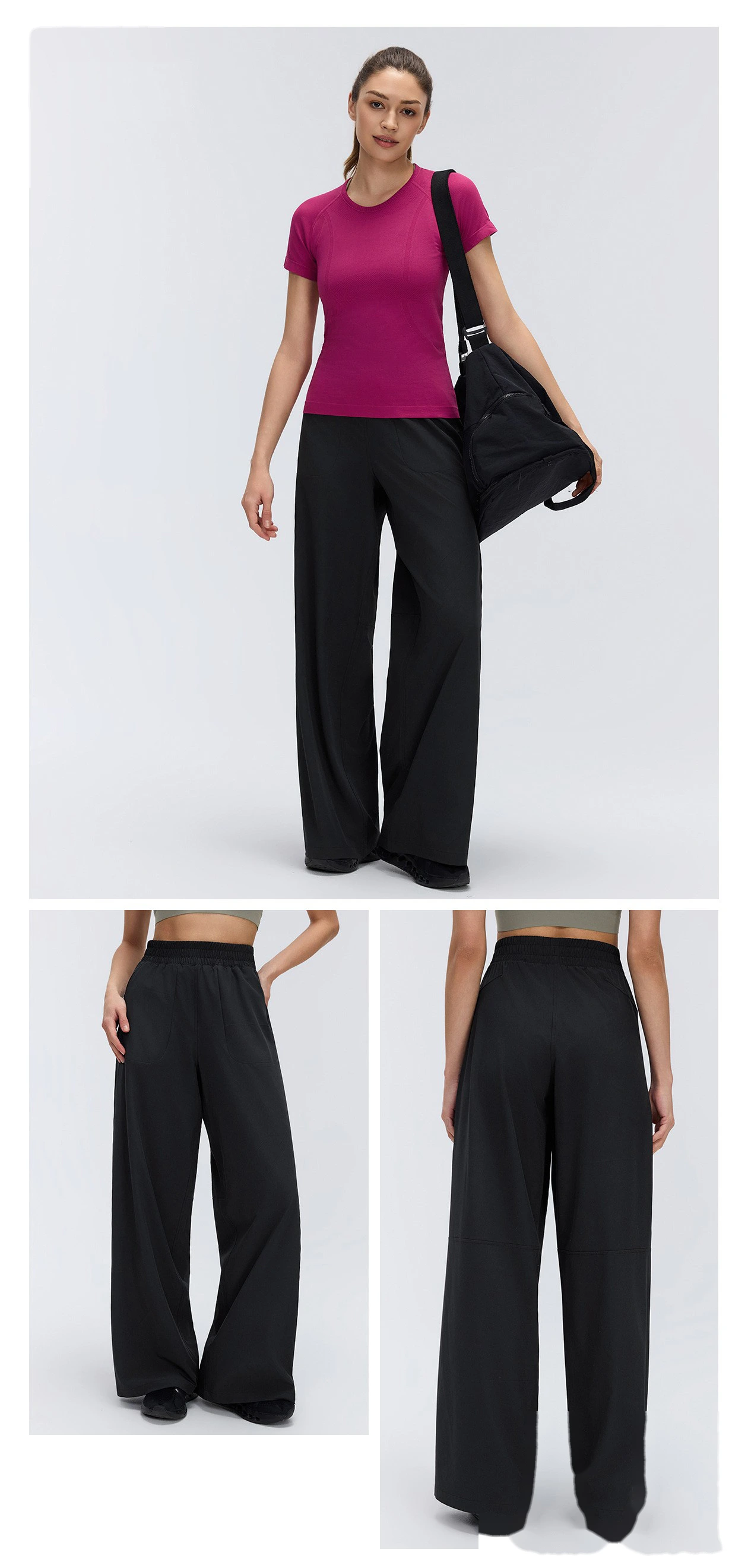 Women’s Custom Spring Summer Thin Breathable Straight Sports Pants Drawstring Loose Slim Casual Wide Leg Pants detail