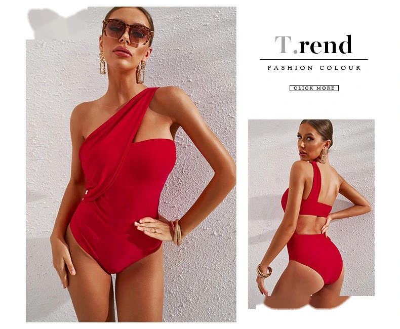 Women one piece swimsuits one shoulder hollow out back swimwear detail