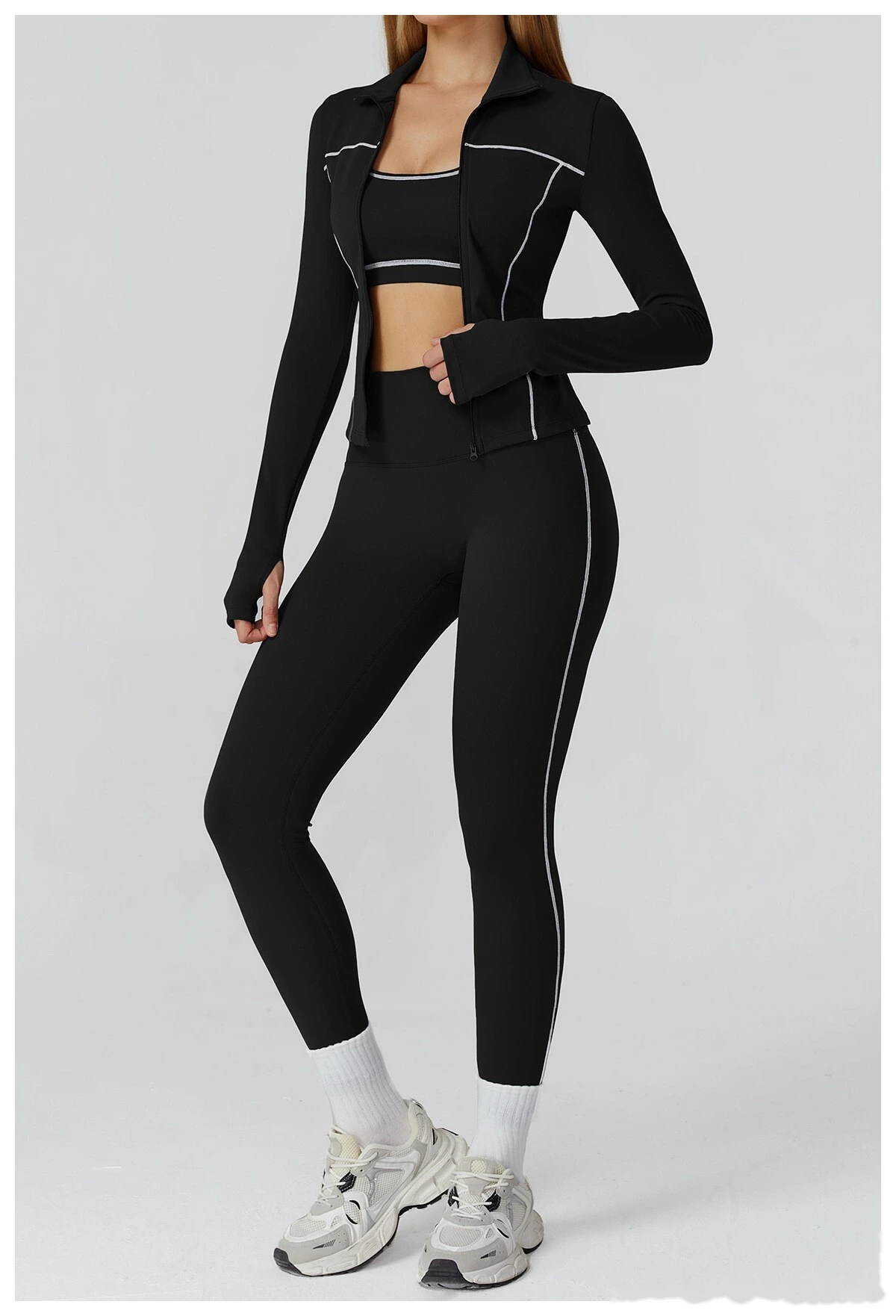 Custom contrast sanding yoga jacket zipper windproof slim coat outdoor sports running fitness clothes women detail