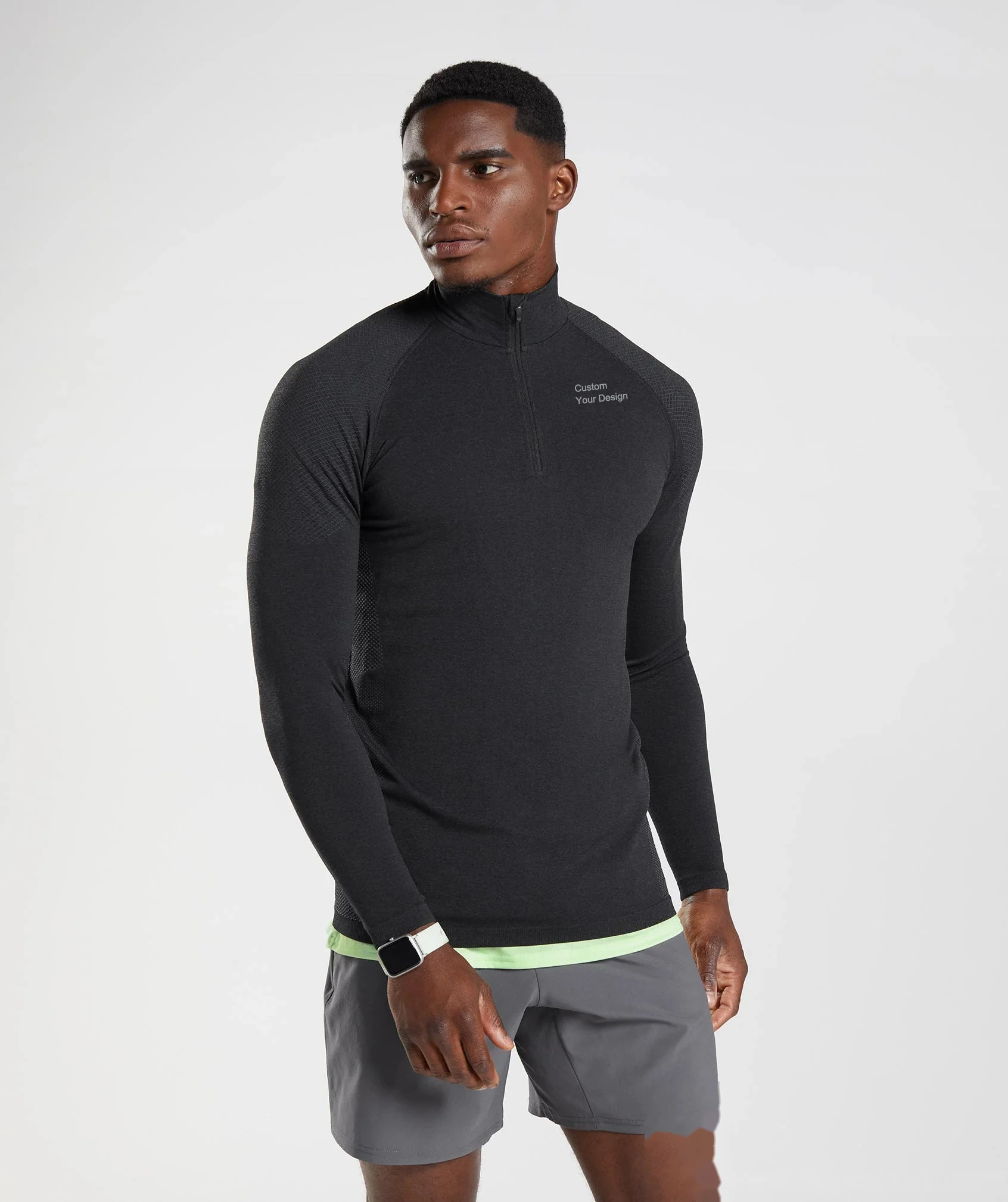 Fashion men's sports fitness tights training T-shirt detail