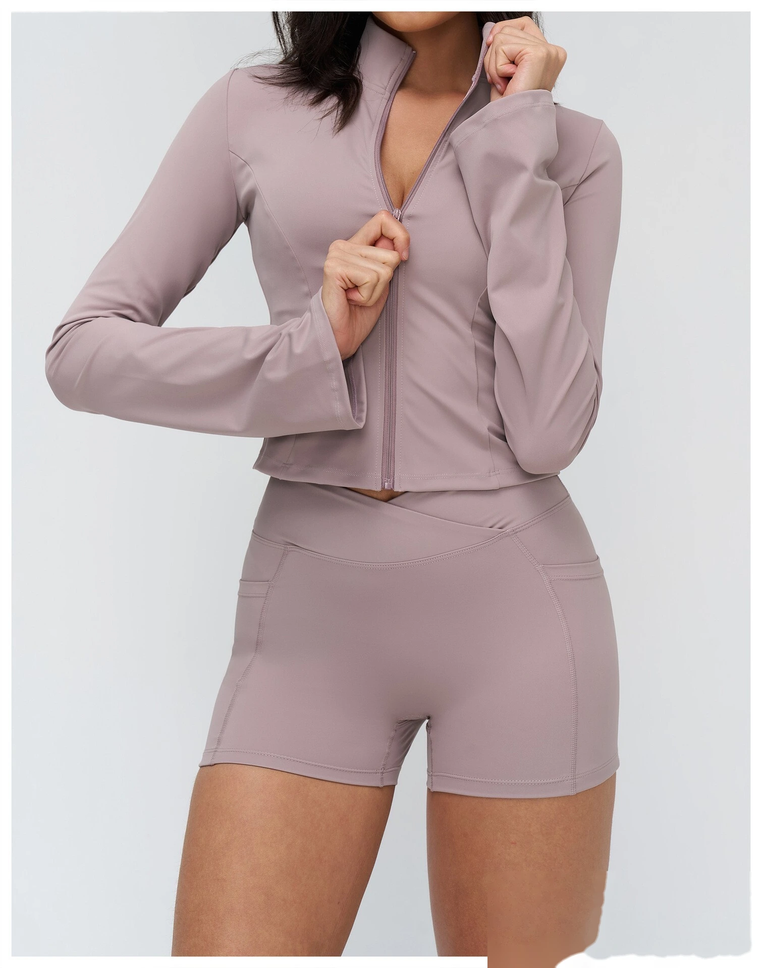 Custom Stand Collar Zip-Up Flare Sleeve Jacket - Outdoor Yoga Running Sports Coat detail