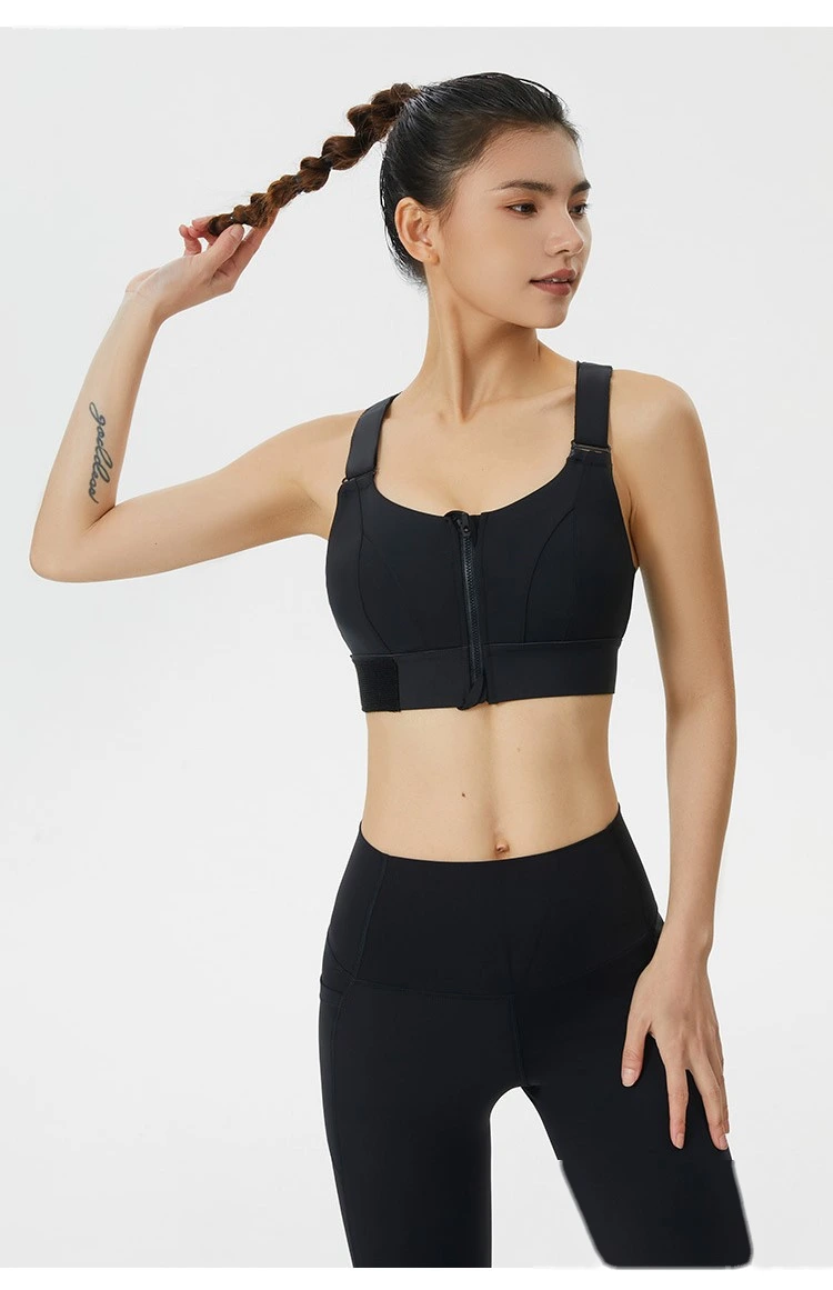Womens zip sports bras high strength adjustable workout gym bra detail