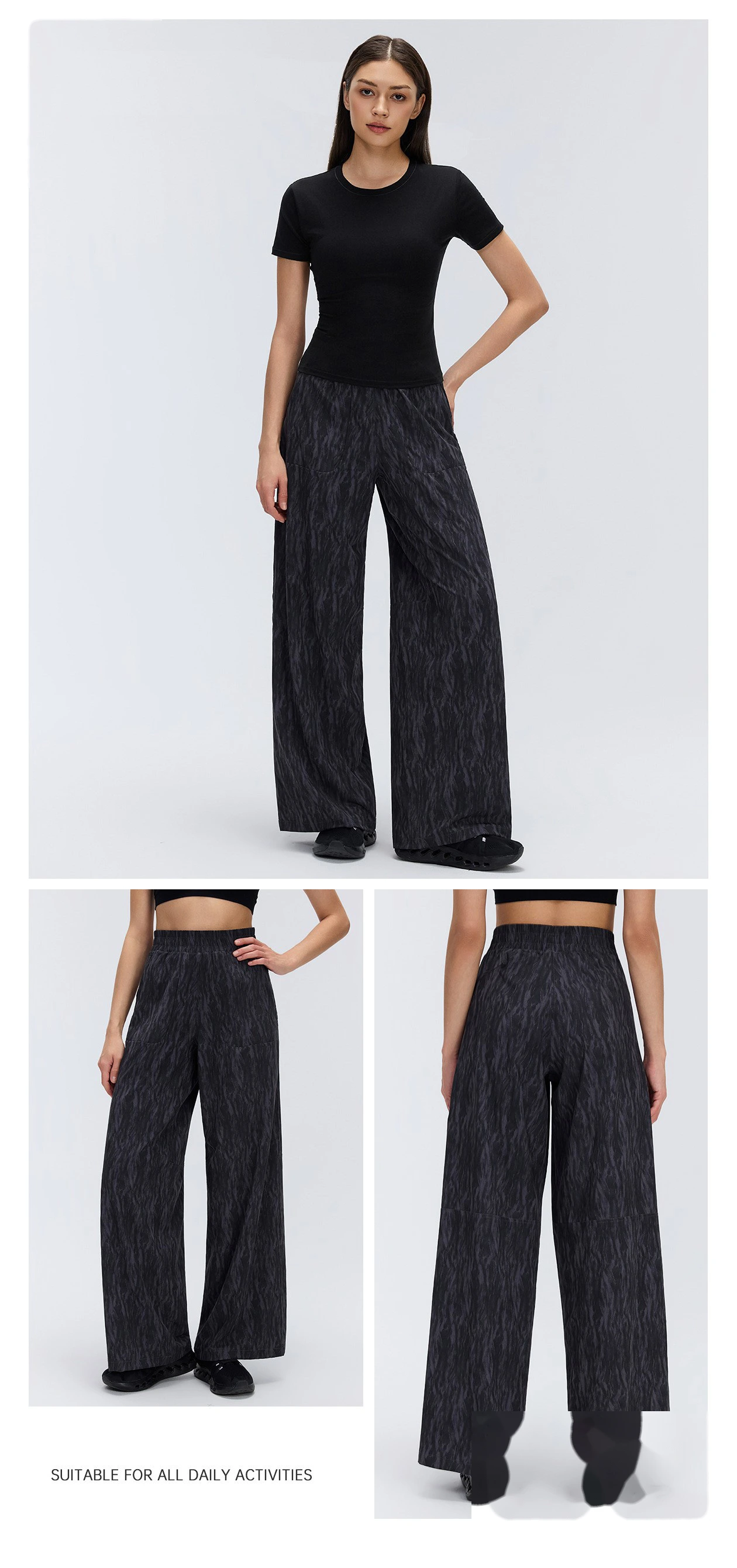 Women’s Custom Spring Summer Thin Breathable Straight Sports Pants Drawstring Loose Slim Casual Wide Leg Pants detail
