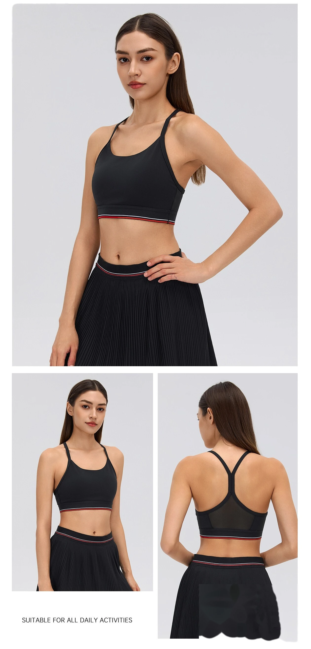 Contrast sports bra women's thin shoulder straps Pilates fitness underwear mesh stitching breathable yoga vest detail